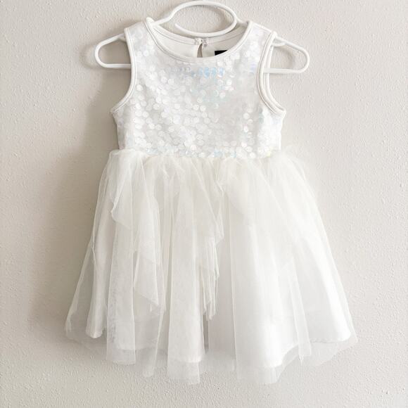 Zenzi Girls 2T White Sequin Dress Layered Tulle Lined Skirt Princess Flower Girl - Picture 1 of 10